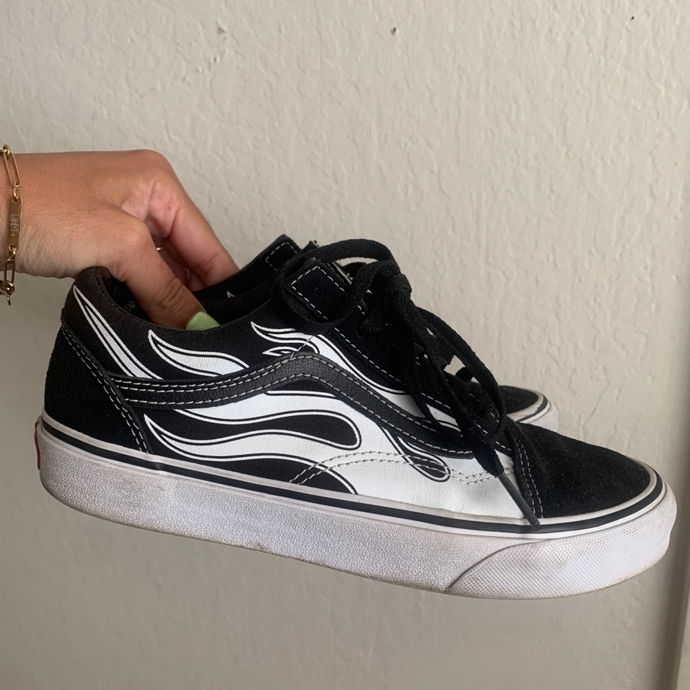 Vans Black and White Flame Low-Top Sneakers